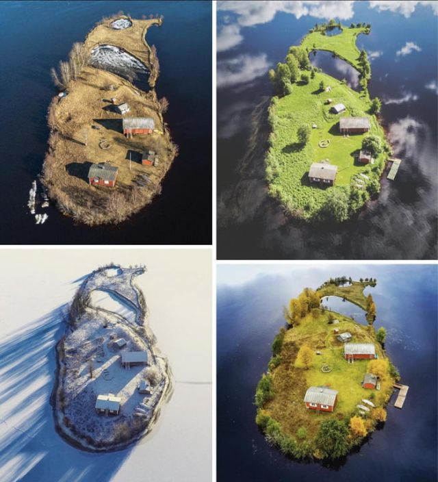 Four seasons of Kotisaari Island in Finland