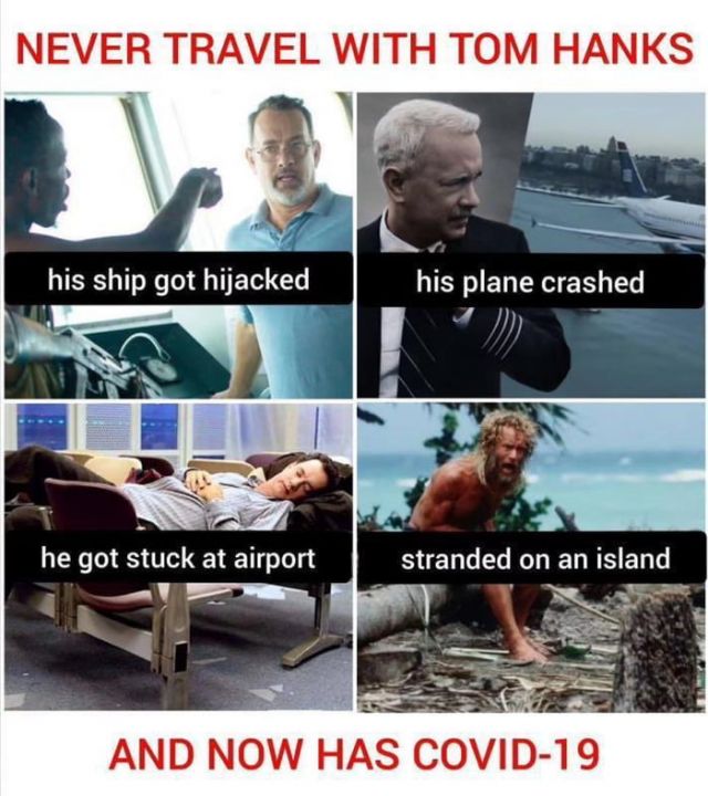 Never Travel With Tom Hanks meme