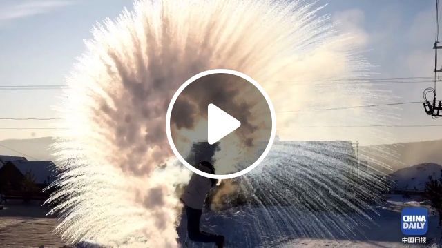 Turning boiling water into snow instantly!, snow, boiling, cold, winter, funny. #0