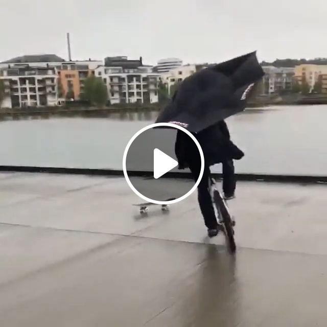 Sorry Man ^^ - Video & GIFs | accident, funny, skateboard, bicycle, parasol