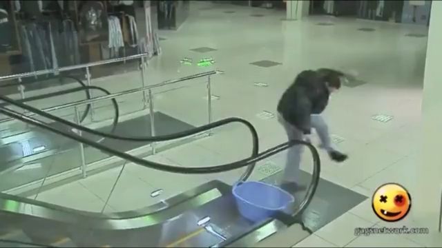 Try To Keep Your Shoes Dry, Haha. Prank. Escalator. Supermarket. Wet Shoes.
