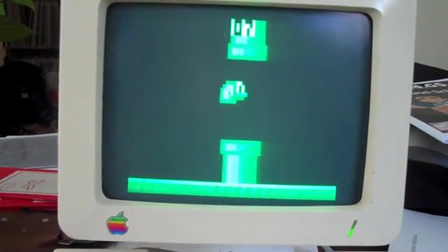 Flapple bird now available for apple iic and with a mono mode, gaming, game development, embly language, apple iigs, apple iie, apple ii, retrocomputing, flappy bird, apple iic.