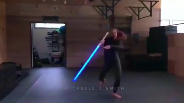 Jedi, girl, lightsaber, sabre, sword, dance, sports.