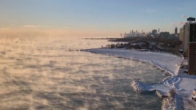 Lake michigan look like boiling cauldron, chicago, edgewater, north side, tom skilling, wgntv, wgn, lake michigan, steam, boiling, water, weather, cold weather, music, m83 fountains, m83, fountains, nature, chill, chillout, city, lake, winter, snow, nature travel.
