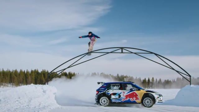Snowboarding tricks and rally drifts, red bull, redbull, action sports, extreme sports, eero ettala, snowboarder rally car, snowboarder towed by car, eero ettala rally car, kalle rovanpera, snow drift, snowboard, snowboarding, finnish snowboarder, finland, snowboarding finland, red.