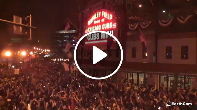Wrigley field cubs world series win, outside wrigley, wrigley, recording, live, cubs win, win, cheer, crowd, happy crowd, reaction, world series, cubs, sports. #0