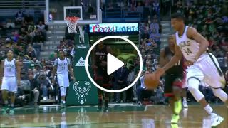 Giannis Throws Down Double Clutch Dunk