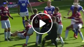 Jack grealish punched from behind by birmingham city pitch invader