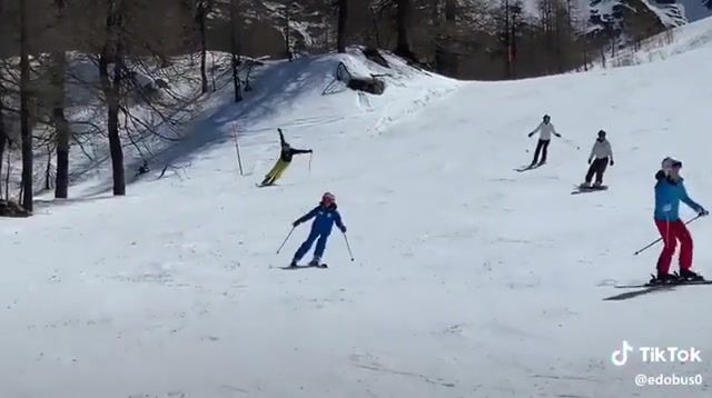 Fly, tiktok, skiing, snow, hill, ski, sports.