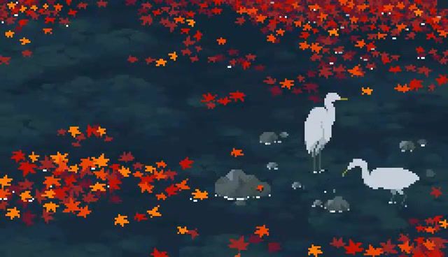 Herons - Video & GIFs | herons,good mood everyone,relax,river,lake,pixels,nature,pixel art,riwer,life is like a river,autumn,stuck,art,art design