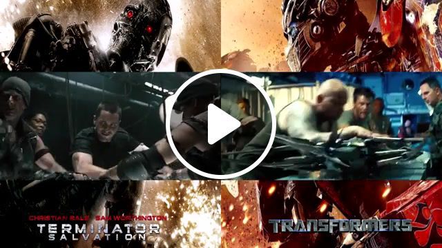 Enemy ysis, the terminator, terminator, christian bale, transformers, transformer, autobots, desepticons, mashup, hybrids, split, double vision composition, movies, movies tv. #0