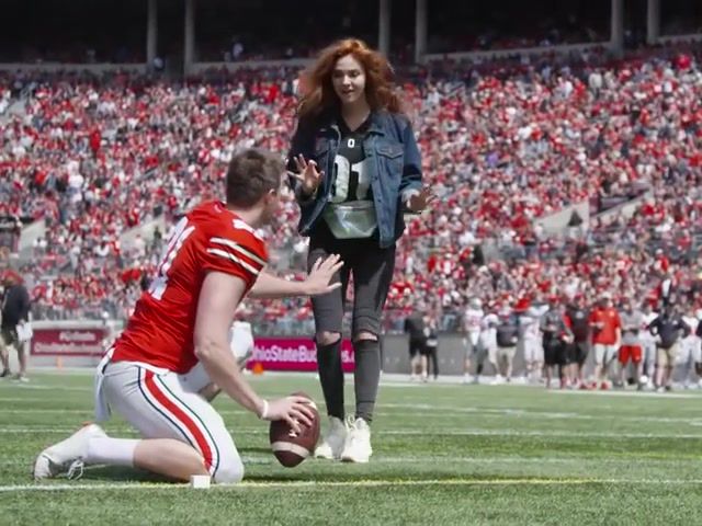 Love as you can, Surprised, Mormon, Lds, Love, Marriage, Football, Ohio State, Spring Game, Ring, Wedding, Proposal, Avery Eliason, Drue Chrisman, Sport, Sports