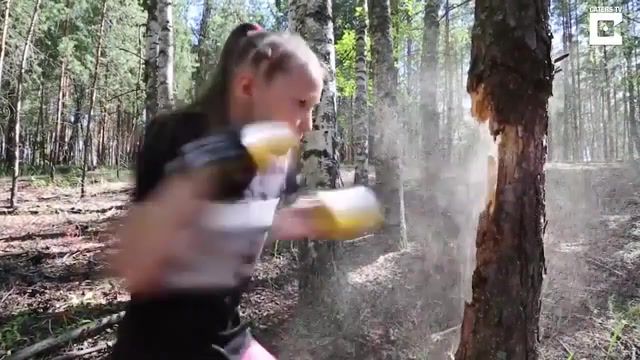 Little girl punches down tree using boxing skills, news, clips, viral, little, nature, incredible, russia, voronezh, splinters, destroyed, destroy, training, trainer, boxer, professional, dreams, female, aim, practice, skills, boxing, brilliant, smashing, punches, sister, daughter, amazing, girl, caters, punch, punching, smash, tree, talent, talented, father, dad, daddy, gloves, young, using, sports.