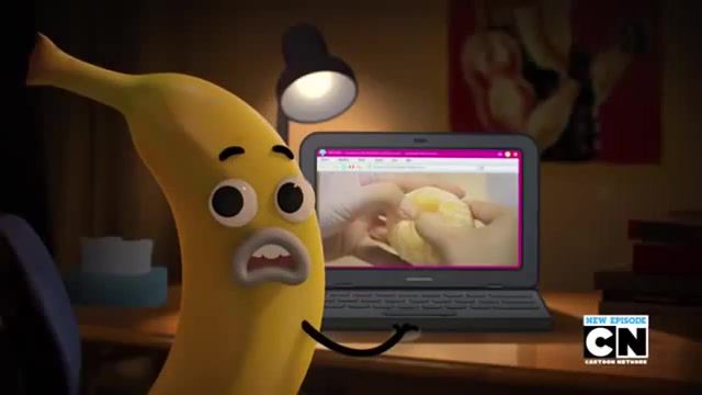Banana joe on his laptop.