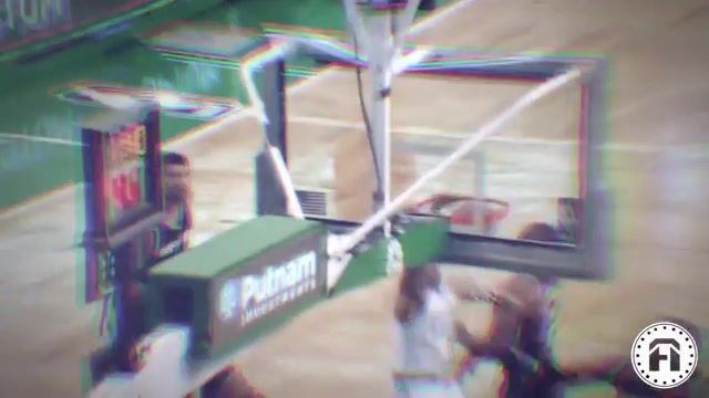 Avery bradley climbs the ladder for the one hand jam, sports.