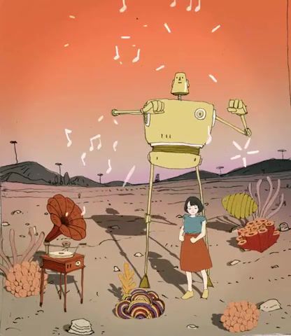 Dance With Me - Video & GIFs | robot,girl,gramophone,gramophone record,dance,dancing,dope,2d,animation,anime,slow