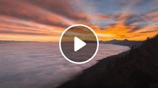 Sunset over a sea of fog in Switzerland