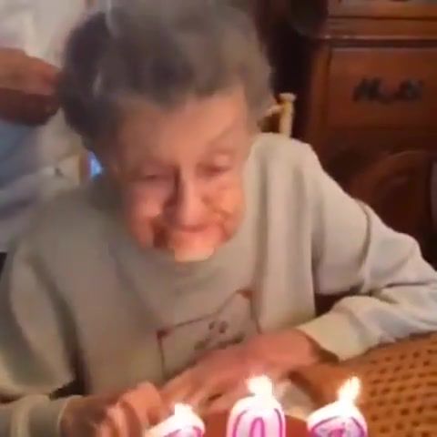102 year old granny blows out her teeth, old, falls out, 102 years, candles, blow, false teeth, granny, birthday.