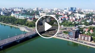 Flying a drone over the city Voronezh