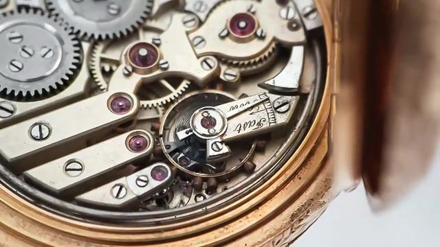 Minute repeater pocket watch in super slowmo, pocketwatch, vintage, balancewheel, science technology.