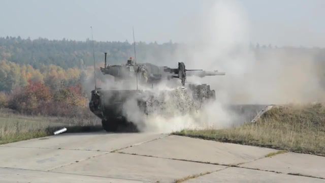 M1128 stryker 105 mm cannon in action, stryker dragoon, exercise, training, army, stryker, bushmaster, mk44, science technology.