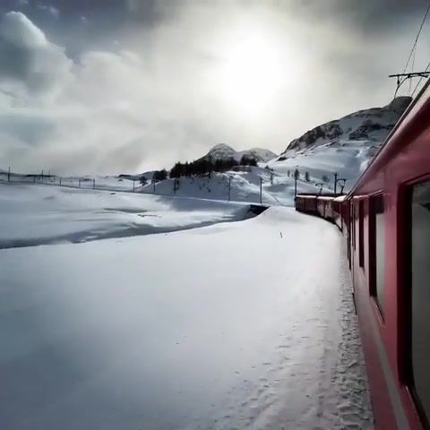 Taking a ride - Video & GIFs | ride,train,alps,snow,red,smile,beautiful,nature,winter,calm,melody,travel,sun,nature travel