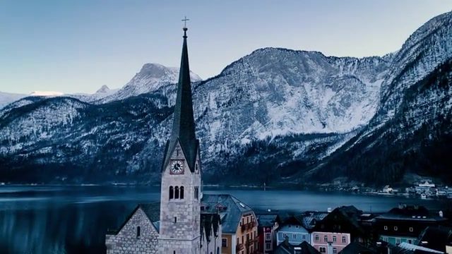Landscape, landscape, austria, hallstatt, lake, sky, forest, snow, salzkammergut, fairy village, enya, boadicea, nature travel.