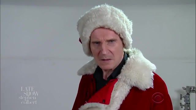 Watch out, santa's coming for you, the late show, stephen colbert, late show, late night, talk show, skits, bit, the late late show, comedian, impressions, funny, lol, liam neeson, santa, comedy, christmas, holiday season, celebrity.