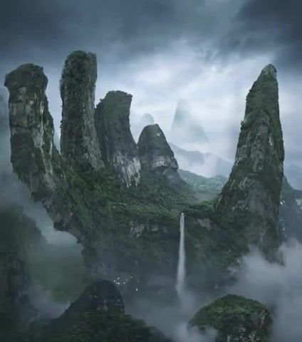 Beautiful concept of the giant hand in vietnam, avatar, another reality, another world, graphics, waterfall, nature, art, animation, omg, wtf, wow, nature travel.
