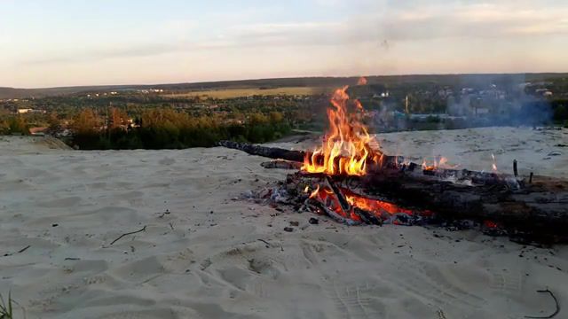 Fire in the quarry, relax music, nature travel.