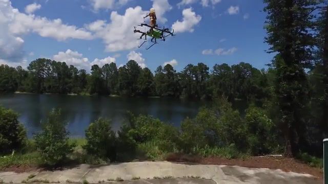 Girl flying drone, omg, wtf, wow, lake, sky, girl, tech, drone, science technology.