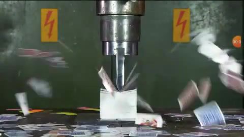 Hydraulic press, satisfied, cards, cool, cut, satisfaction, science technology.