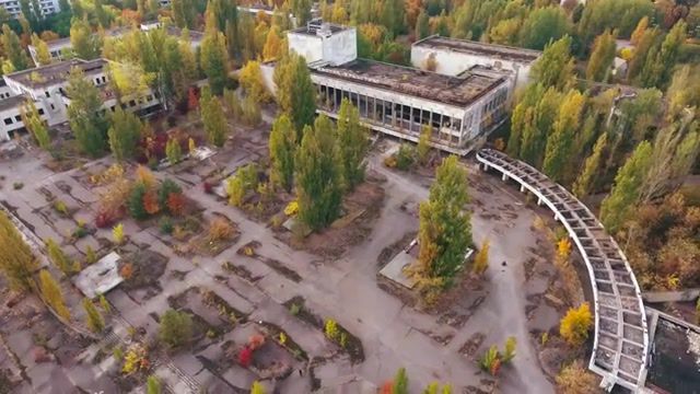 Autumn chernobyl, drone, sky shooting, chernobyl, 4k.