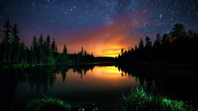 Night, Time Lapse, Trees, Forest, Lake, Water, Sky, Star, Low Roar, Peaceful, Chill, Relaxing, Relax, Nighttime, Sunrise, Nature, Space, Night, Starry Night, Stars, Mozart, Silence, Nature Travel