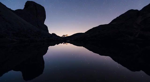Starlapse over antermoia lake, italy, italy, nature, lake, timelapse, cool, loop, night, star, sky, cinemagraph, cinemagraphs, eleprimer, live pictures.