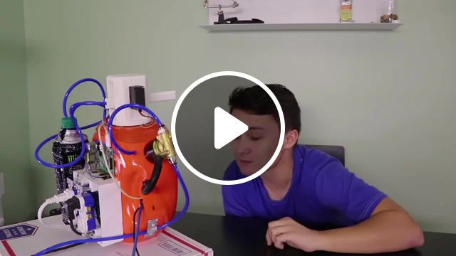 A robot that shoots energy drink at you when you get tired, robot, bad robot, funny robot, programmer, arduino, raspberry pi, satire, 3d printer, 3d printed, air compressor, pneumatics, energy drink, science technology. #0