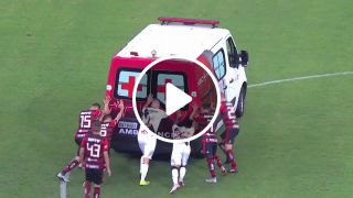 Players pushing ambulance off the field in a top league match in brazil hilarious