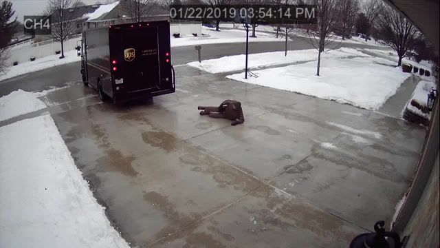 Ups delivery guy vs. icy driveway, ups, delivery, ice storm, slippery driveway, hillarious, funny, nature travel.