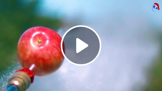 Water cuts apple, slow motion, slowmo, apple, science technology. #0