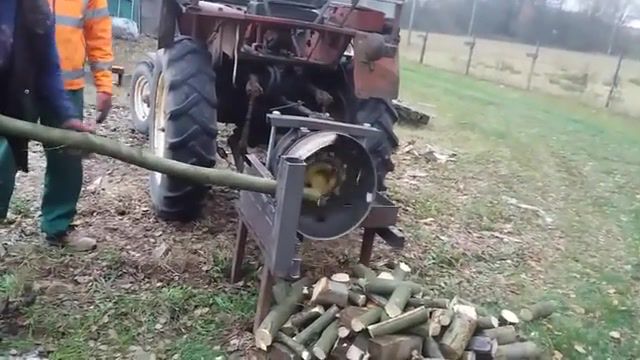 Technology, hyper clockwork, tractor, log, chopping firewood.