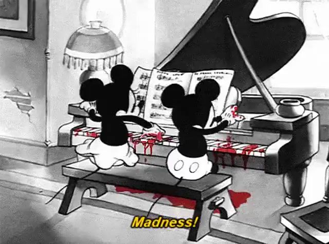 Mickey and minnie piano madness, bad disney, music, blood, madness, crazy.