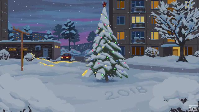 8bit New Year. Pixel Art. Art. 8bit. 16bit. New Year. Christmas. Snow. Loop. Pixel. Winter. Lamp. Christmas Tree. Garland. Atmosphere. Holiday. Art Design.