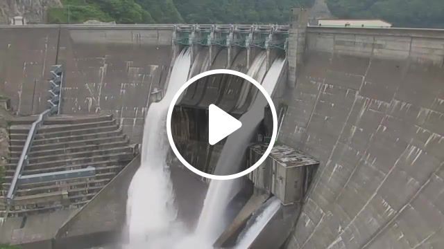 Emergency water discharge from the dam, dam, critical level, hydroelectric power station, emergency water release, science technology. #0