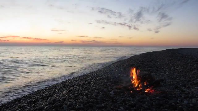 The sound of waves, Noise, Waves, Sound, Bonfire, Flame, Fire, Black, Sea, Game, Flames, And, Relaxation, Meditation, Twilight, Sunset At Sea, Sound Of Fire And Waves, Burn, Top