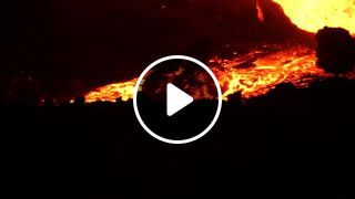 Volcanic eruption by night in Reunion Island