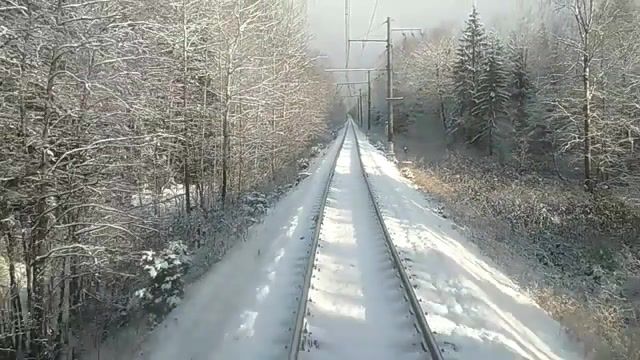 Winter rail way, nature travel.