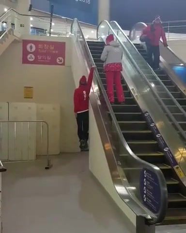Casual penger on the escalator, winter olympics, pyeongchang, casual, penger, iggy pop, iggy pop the penger, escalator, who's your daddy, sports.