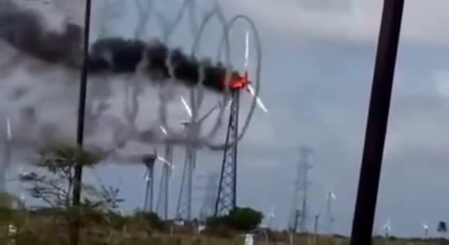Windmill on fire, science technology.