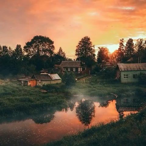 Village, river, harmony, Cinemagraphs, Cinemagraph, Birds, Nature, Beautiful, River, Relax, Relaxation, Beauty, Harmony, Sunset, Village, Live Pictures