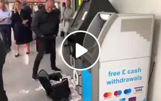 ATM Spitting Out lb20 Notes At Busy Tube Station
